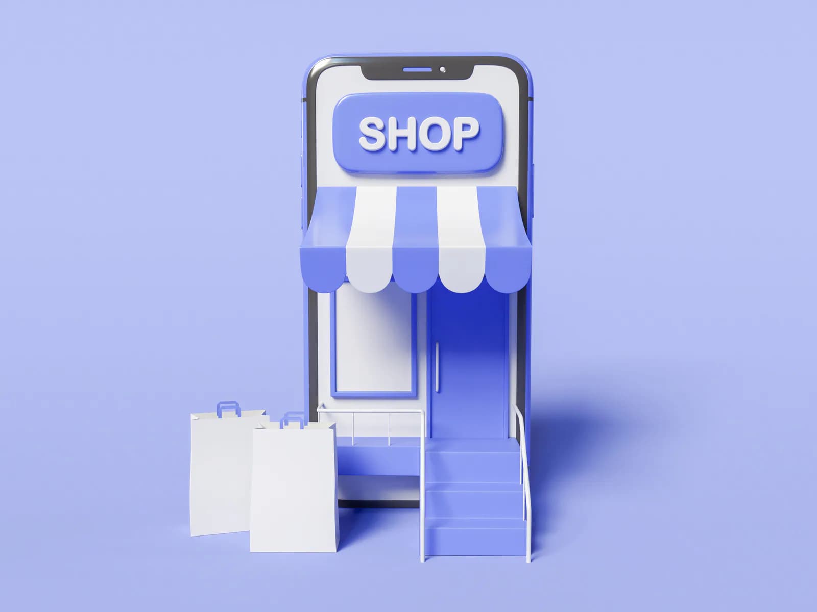 D İllustration Smartphone With Store Screen With Paper Bags Shop Online Concept