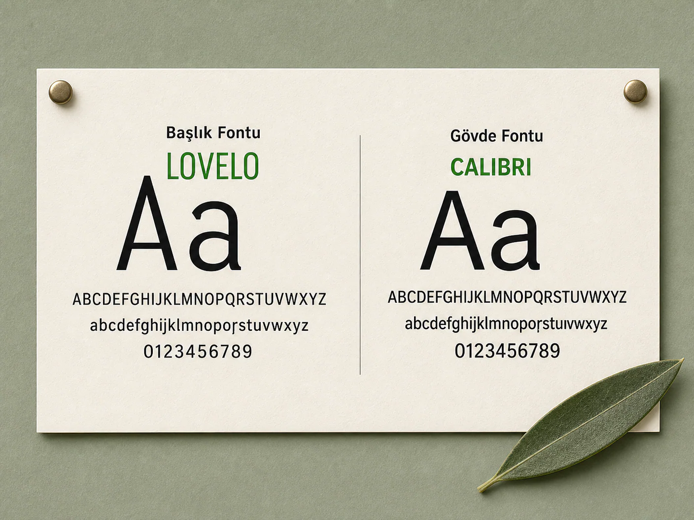 Tipografi numune kartı: Lovelo başlık, Calibri gövde